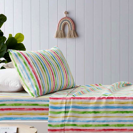 Happy Kids Multi Stripes Printed Microfibre Sheet Set King Single - ElectronX Plus