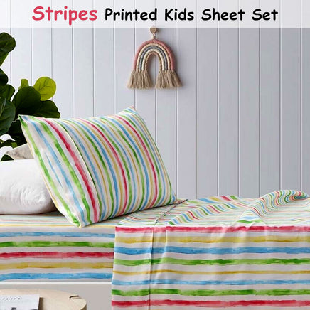 Happy Kids Multi Stripes Printed Microfibre Sheet Set King Single - ElectronX Plus