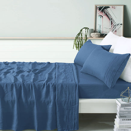 Vintage Design Homewares 100% Linen Brilliant Blue Sheet Set Double - ElectronX Plus