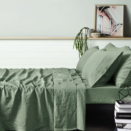 Vintage Design Homewares 100% Linen Sage Sheet Set KING - ElectronX Plus