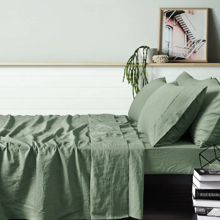 Vintage Design Homewares 100% Linen Sage Sheet Set KING - ElectronX Plus