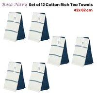 Set of 12 Rosa Navy Cotton Rich Terry Tea Towels - ElectronX Plus