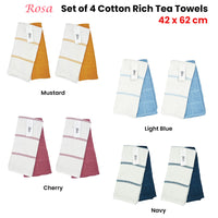 Set of 4 Rosa Cotton Rich Terry Tea Towels 42 x 62cm Mustard - ElectronX Plus