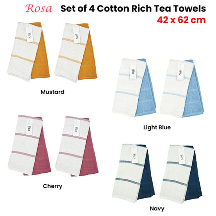 Set of 4 Rosa Cotton Rich Terry Tea Towels 42 x 62cm Mustard - ElectronX Plus