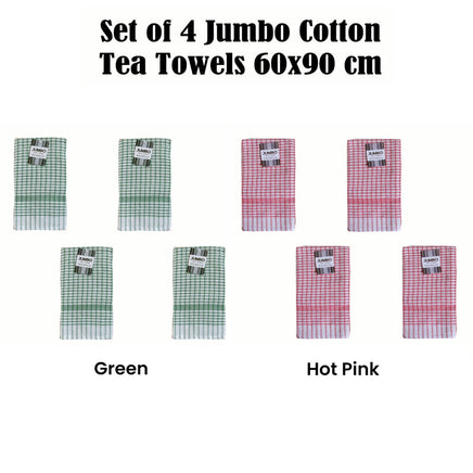 Set of 4 Cotton Checkered Jumbo Tea Towels 60x90cm Hot Pink - ElectronX Plus