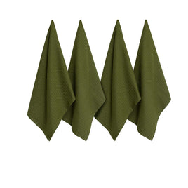 J Elliot Home Waffle Set of 4 Cotton Tea Towels 50 x 70 cm Olive - ElectronX Plus