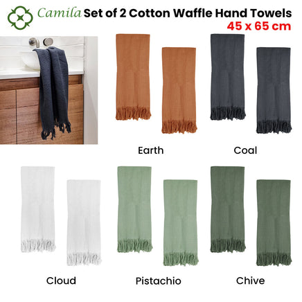 J Elliot Home 400GSM Camila Set of 2 Cotton Waffle Hand Towels 45 x 65 cm Earth - ElectronX Plus