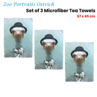 Set of 3 Zoo Portraits Microfiber Tea Towels Ostrich 67 x 45 cm - ElectronX Plus