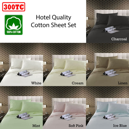 Kingtex 300TC Cotton Sheet Set Cream Single - ElectronX Plus