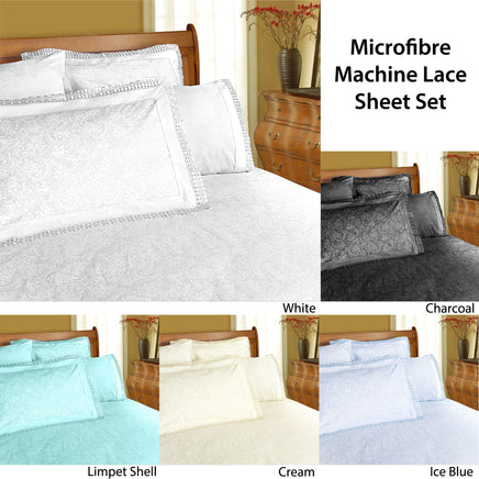 Shangri La Microfibre Machine Lace Sheet Set Charcoal Double - ElectronX Plus