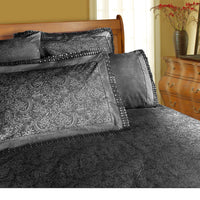 Shangri La Microfibre Machine Lace Sheet Set Charcoal Queen - ElectronX Plus