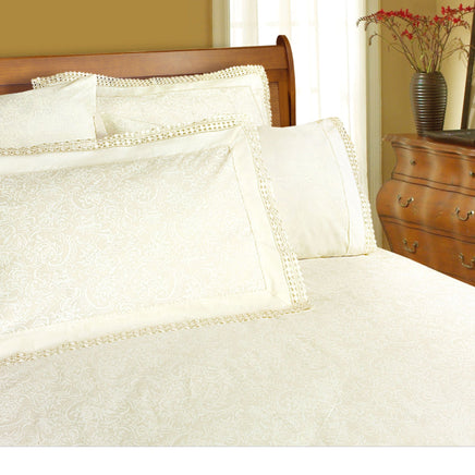 Shangri La Microfibre Machine Lace Sheet Set Cream Double - ElectronX Plus