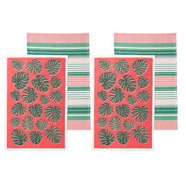 Ladelle Set of 4 Bahamas Kitchen / Cleaning 100% Cotton Tea Towels Coral - ElectronX Plus