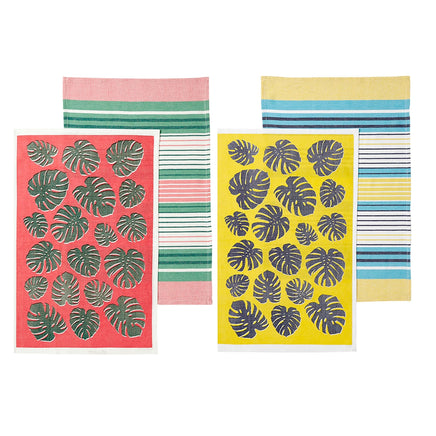 Ladelle Set of 4 Bahamas Kitchen / Cleaning 100% Cotton Tea Towels Mix - ElectronX Plus