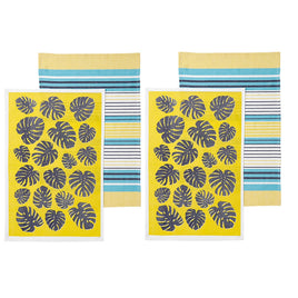 Ladelle Set of 4 Bahamas Kitchen / Cleaning 100% Cotton Tea Towels Yellow - ElectronX Plus