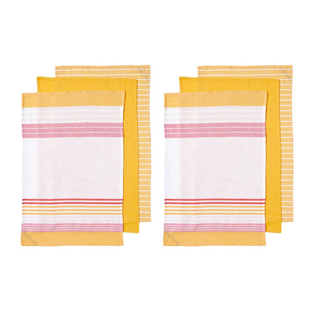 Ladelle Set of 6 Dwell Stripe Cotton Tea Towels Lemon - ElectronX Plus