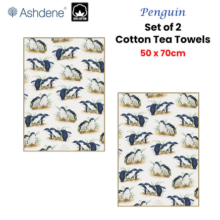 Set of 2 Birds of Australia Kitchen Tea Towels Penguin 50 x 70 cm - ElectronX Plus