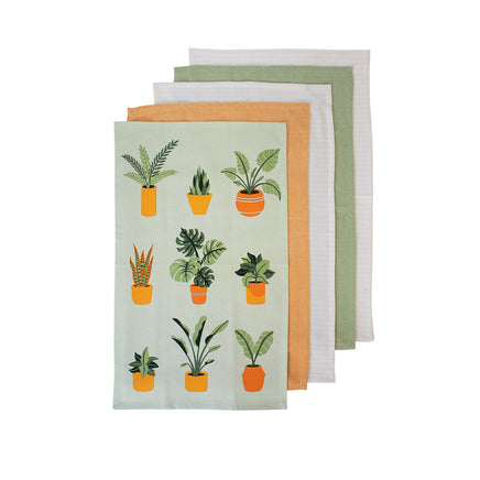 Ladelle Set of 5 Plant Life Cotton Kitchen Tea Towels 50 x 70 cm Green - ElectronX Plus