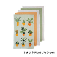 Ladelle Set of 5 Plant Life Cotton Kitchen Tea Towels 50 x 70 cm Green - ElectronX Plus