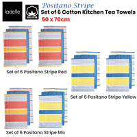 Ladelle Set of 6 Positano Stripe Cotton Kitchen Tea Towels 50 x 70 cm Mix - ElectronX Plus