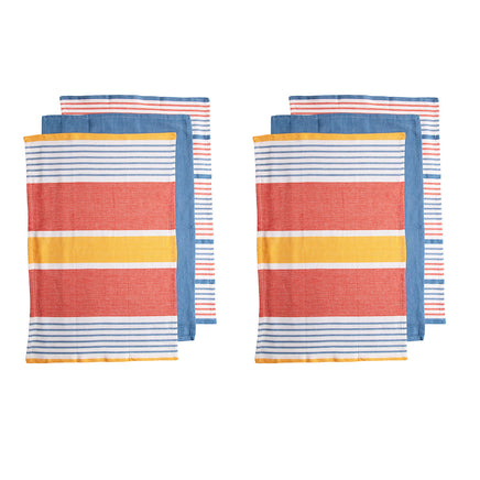 Ladelle Set of 6 Positano Stripe Cotton Kitchen Tea Towels 50 x 70 cm Red - ElectronX Plus