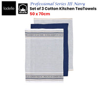 Ladelle Set of 3 Professional Series III Cotton Kitchen Tea Towels Navy 50 x 70 cm - ElectronX Plus