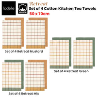 Ladelle Set of 4 Retreat Cotton Kitchen Tea Towels 50 x 70 cm Green - ElectronX Plus