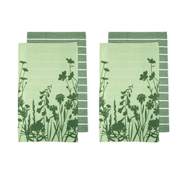 Ladelle Set of 4 Sanctuary Floral Cotton Kitchen Tea Towels 50 x 70 cm Green - ElectronX Plus