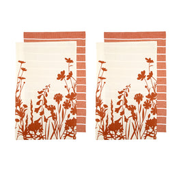 Ladelle Set of 4 Sanctuary Floral Cotton Kitchen Tea Towels 50 x 70 cm Terracotta - ElectronX Plus