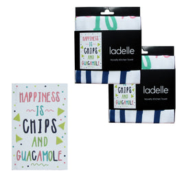 Ladelle Set of 2 Cotton Tea Towels Happiness is Chips and Guacamole - ElectronX Plus