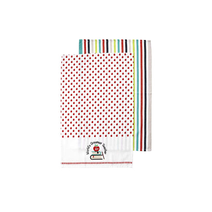 Ladelle Set of 2 World's Greatest Teacher Kitchen / Cleaning 100% Cotton Tea Towels - ElectronX Plus