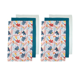 Ladelle Set of 6 Zest Bright Cotton Kitchen Tea Towels 50 x 70 cm Leaves - ElectronX Plus