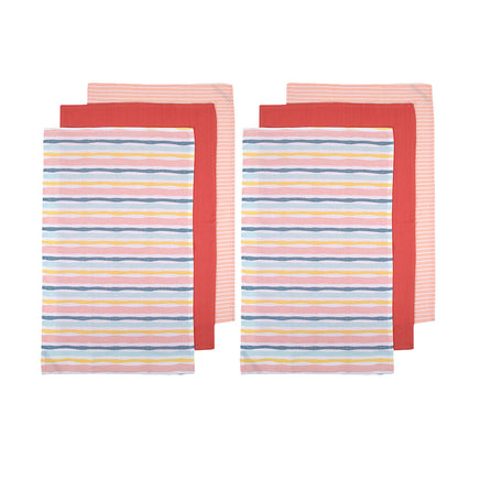 Ladelle Set of 6 Zest Bright Cotton Kitchen Tea Towels 50 x 70 cm Stripes - ElectronX Plus