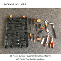 25Pcs Household Hand Tools Set Kit Box with Hard Storage Case Home Supplies - ElectronX Plus