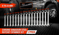 17Pc Ratchet Spanner Set Metric Combination Wrenches Open End Ring CR-V 8-24mm - ElectronX Plus