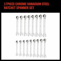 17Pc Ratchet Spanner Set Metric Combination Wrenches Open End Ring CR-V 8-24mm - ElectronX Plus