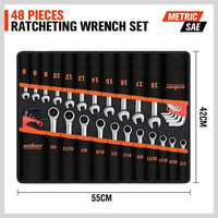 48-Piece Ratchet Wrench Set with Rolling Pouch - Metric SAE Allen Key & Hex Key Spanner Kit - ElectronX Plus