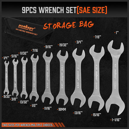 HORUSDY Super Thin 18Pc Wrench Set Open End Spanner 3mm CRV Metric & SAE w Pouch - ElectronX Plus