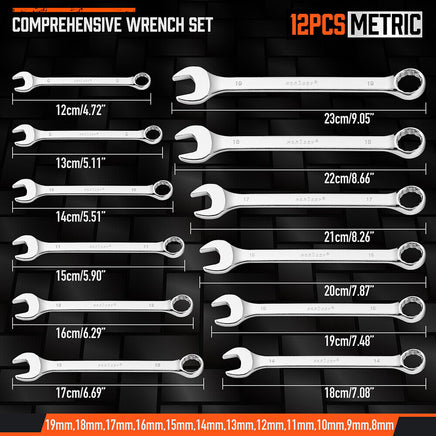 12x Metric Combination Spanner Ring Open Ended Combo Wrench CRV Storage Tool - ElectronX Plus