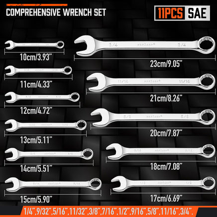 11Pcs Imperial Combination Spanner Ring Open End Ended Combo Wrench 12 Point - ElectronX Plus