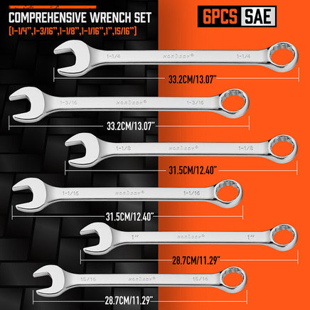 6Pc Extra Big Imperial Combination Spanner Ring Open Ended Combo Wrench Work - ElectronX Plus