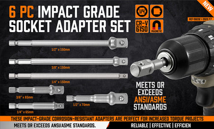 6Pc Drill Socket Adapter Set Long Short Combination Extension Impact Nut Driver - ElectronX Plus