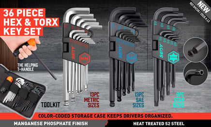 36-Piece Hex Key and Torx Key Set Metric & Imperial Allen Wrench with T-Handle - ElectronX Plus