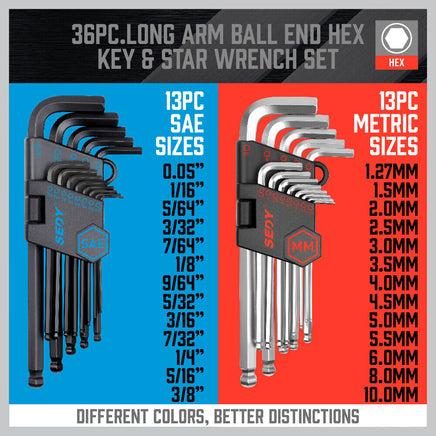 36-Piece Hex Key and Torx Key Set Metric & Imperial Allen Wrench with T-Handle - ElectronX Plus