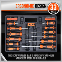 33Pc Magnetic Screwdriver Set Phillips Slotted Pozidrive Torx Power Bits Holder - ElectronX Plus