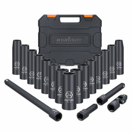 19Pc Deep Socket Set Impact 1/2" Drive Extension Bars Flexible Adapter 10-24mm - ElectronX Plus