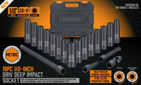 19Pc Deep Socket Set Impact 1/2" Drive Extension Bars Flexible Adapter 10-24mm - ElectronX Plus