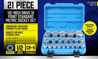 21Pc 12-Point Socket Set 1/2-inch Drive Grip Sleeve Storage Case Metric 8mm-36mm - ElectronX Plus