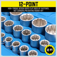 21Pc 12-Point Socket Set 1/2-inch Drive Grip Sleeve Storage Case Metric 8mm-36mm - ElectronX Plus