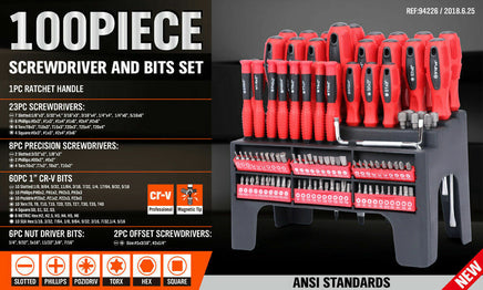 100Pc Screwdriver Set Ratchet Handle Socket Slot Pozi Hex Star Square Bits Rack - ElectronX Plus